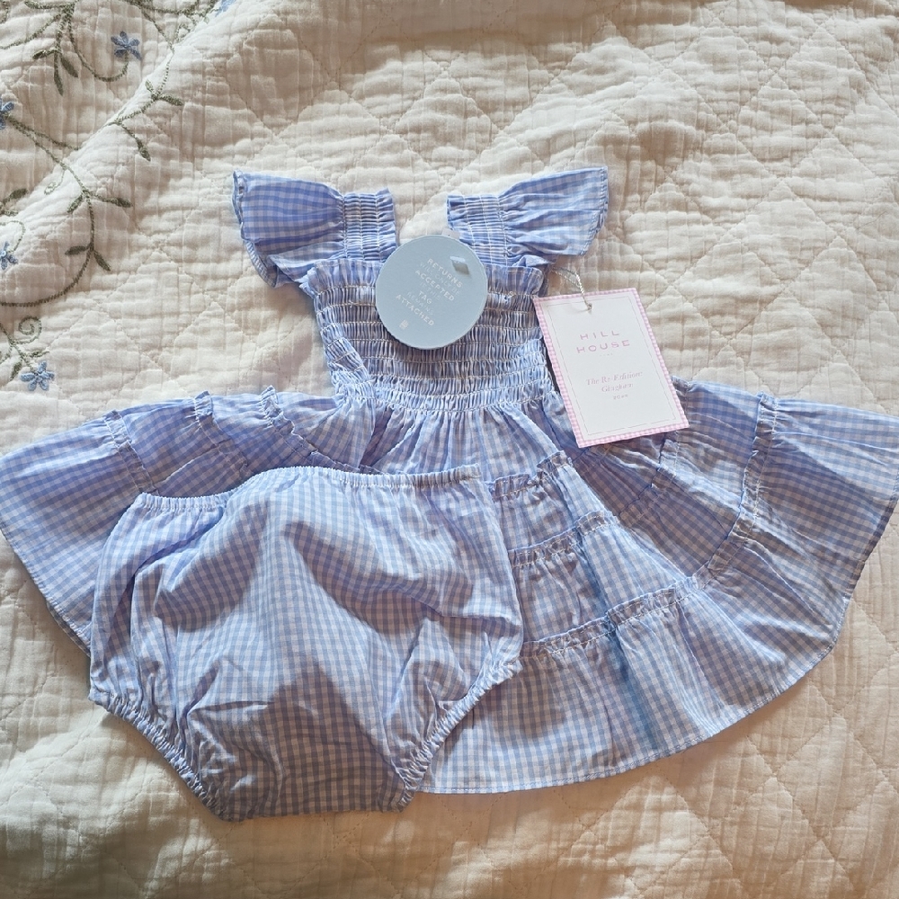 Blue Gingham Baby Dress with Bloomers